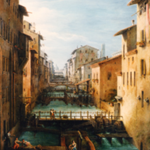 Antonio Basoli, Il canale delle Moline, olio su tela, Collezioni della Fondazione Carisbo, prima metà XIX sec