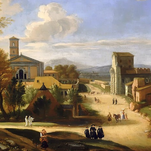 Fig. 3. Gaspar Van Wittel (Amersfoort, 1653 - Roma, 1736), Veduta di Bologna con Porta Galliera: sullo sfondo si nota il canale delle Moline scorrere davanti alla Porta, Collezioni della Fondazione Carisbo, fine del XVII secolo.