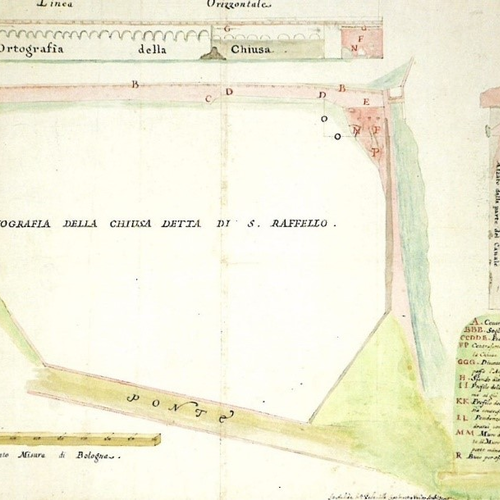Fig. 4 Disegno della Chiusa di S. Ruffillo di Andrea M. Pedevilla, BCAB.GS.Cart.Gozz.23,c.75